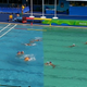 Maria Lenk Aquatics Centre pool. Left: August 6th. Right: Today.